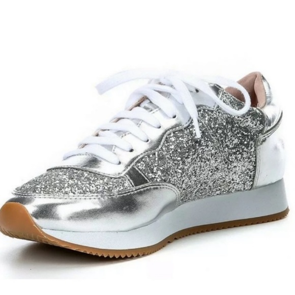kate spade felicia silver glitter sneakers shoes size 6 nwot - Picture 1 of 8
